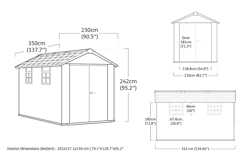 Oakland 7.5x11 Gartenhaus -  229x350x242cm - Graubraun
