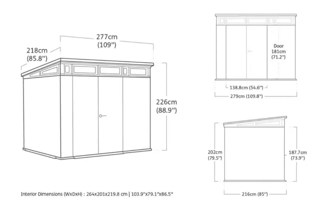 Signature 9x7 Gartenhaus - 279x218x226 cm - Walnuss
