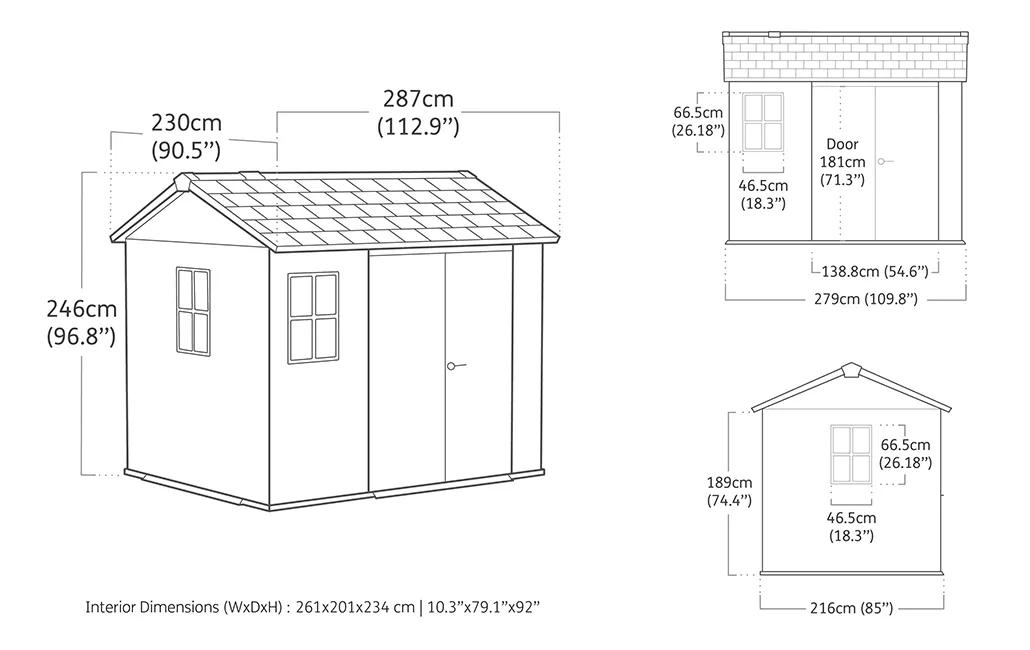 Newton Plus 975 Gartenhaus - 287x223x246cm - Grau