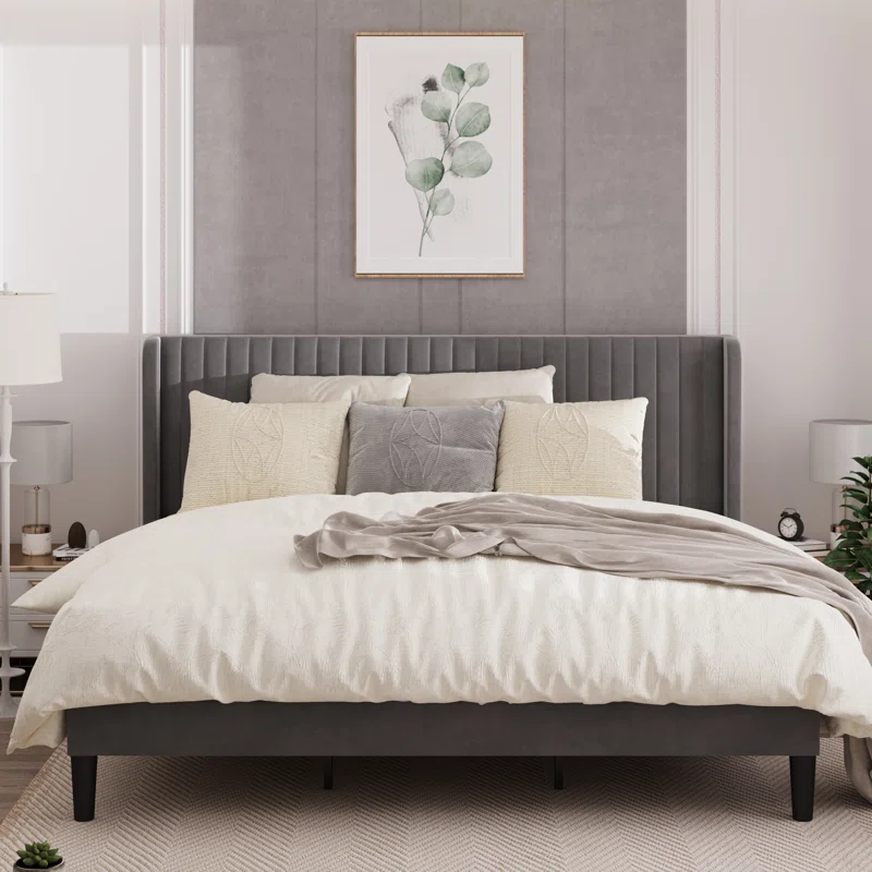 Candler Upholstered Wingback Bed