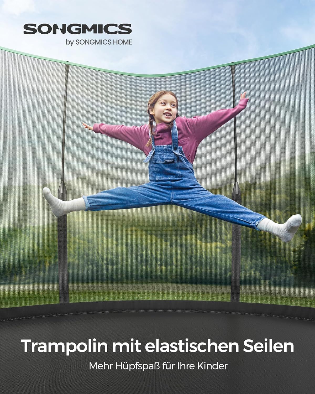 SONGMICS Springless Trampoline Ø 244 cm. Outdoor Trampoline for Children. Elastic Ropes. Zippered Safety Net. Fiberglass Poles. Safe. Quiet