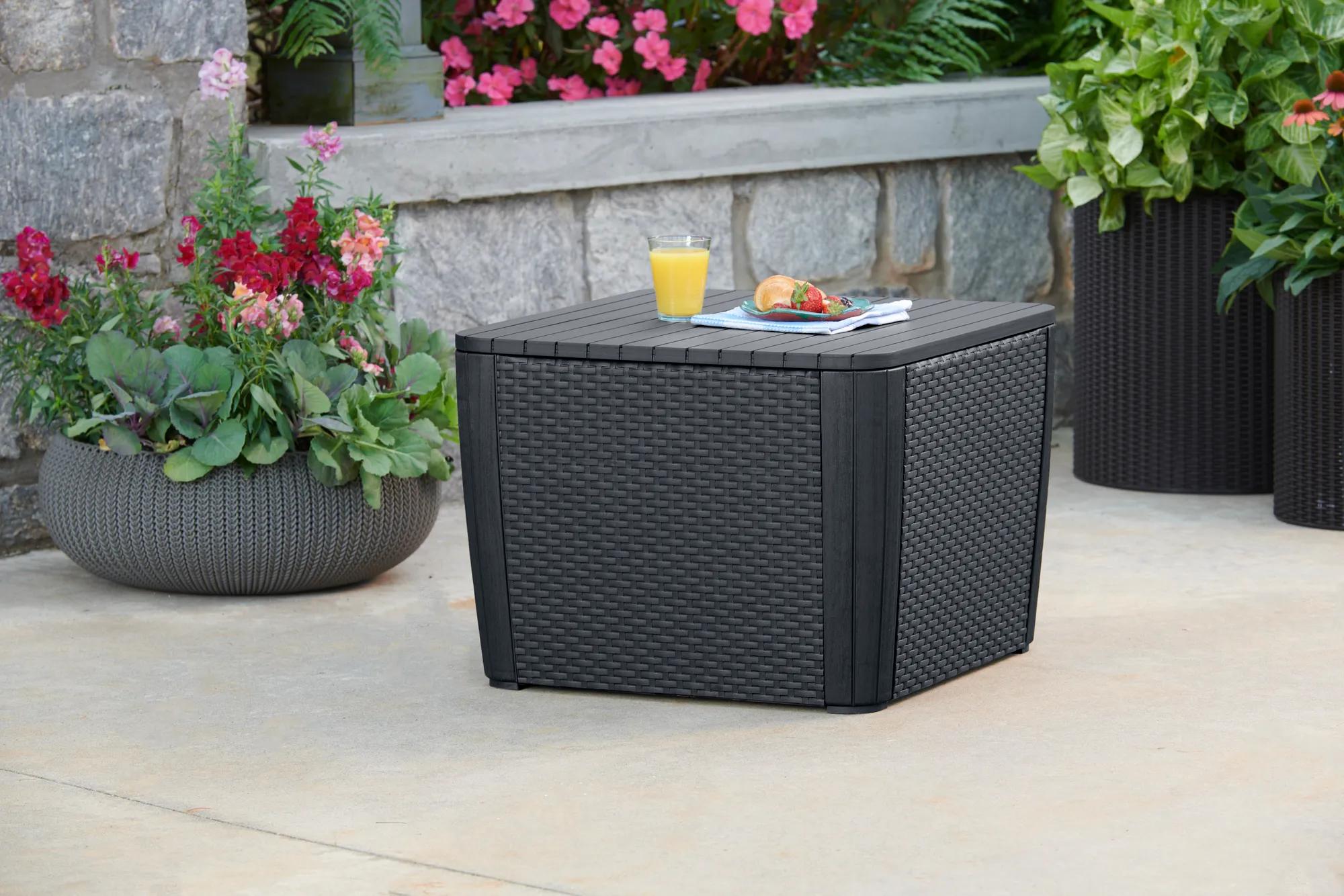 Luzon Plus Ablagetisch - Flache Rattanoptik - 57x57x43cm - Graphit