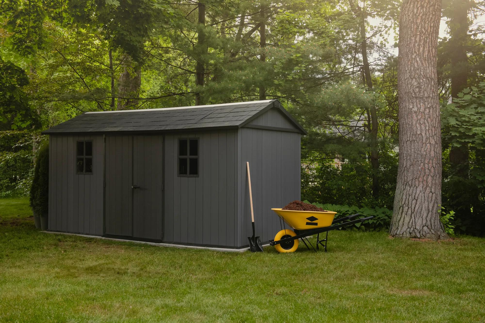 Newton Plus 7.5x15 Gartenhaus - 230x476x246cm - Grau