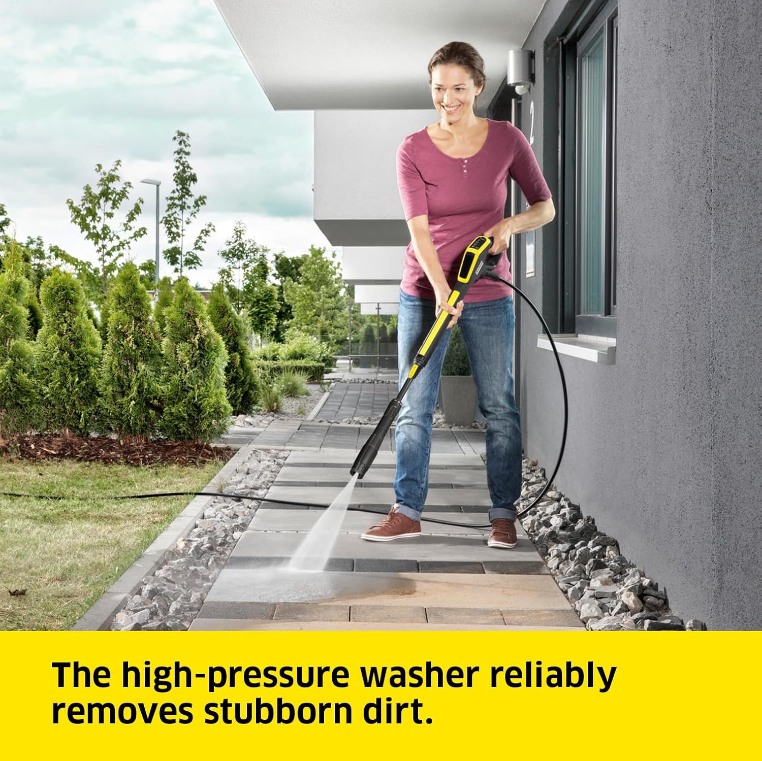 Kärcher K 5 Power Control Home Pressure Washer. Pressure: max. 145 bar. Flow Rate: 500 l/h. Area: 40 m²/h. Water Filter. Weight: 13 kg. high-Pressure Gun. Dirt Blaster. Spray Lance. Home Kit