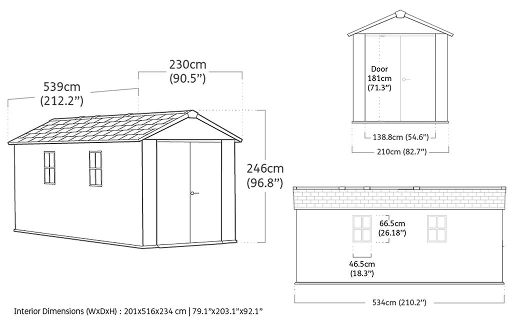 Newton Plus 7.5x17 Gartenhaus - 230x539x246cm  - Grau