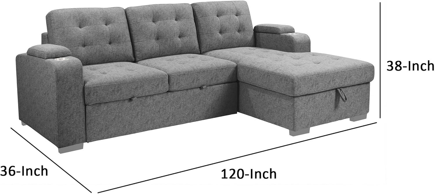 🔥Limited time discount! Benjara 120 Inch Sleeper Sectional Sofa Bed with Storage