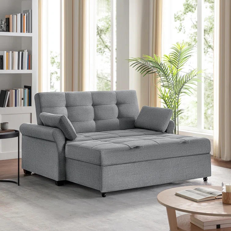 Serta Sabrina 73 Queen Rolled Arm Tufted Back Convertible Sleeper Sofa with Cushions (Dark Gray)