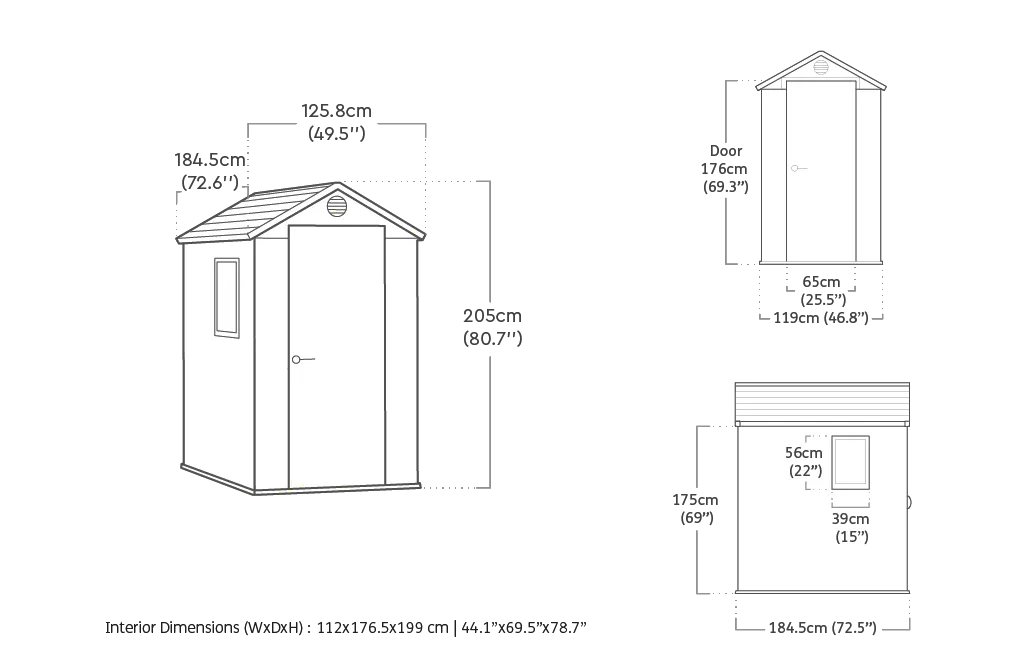 Darwin 4x6 Gartenhaus - 125.8x184.5x205cm - Grau