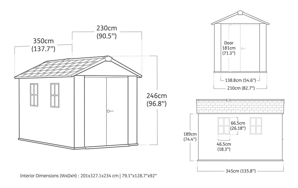 Newton Plus 7.5x11 Gartenhaus - 230x350x246cm - Grau