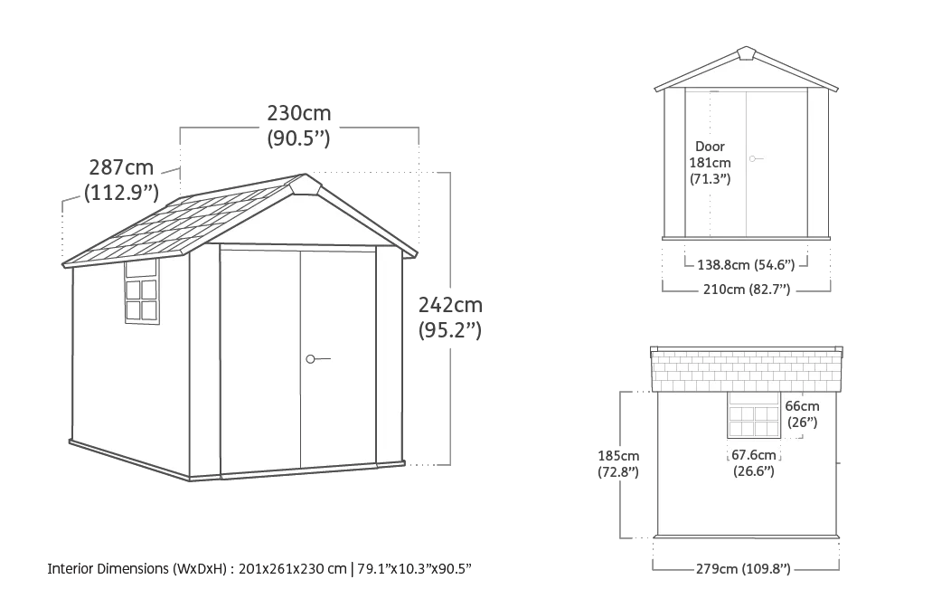 Oakland 7.5x 9 Gartenhaus - 229x287x242cm - Graubraun