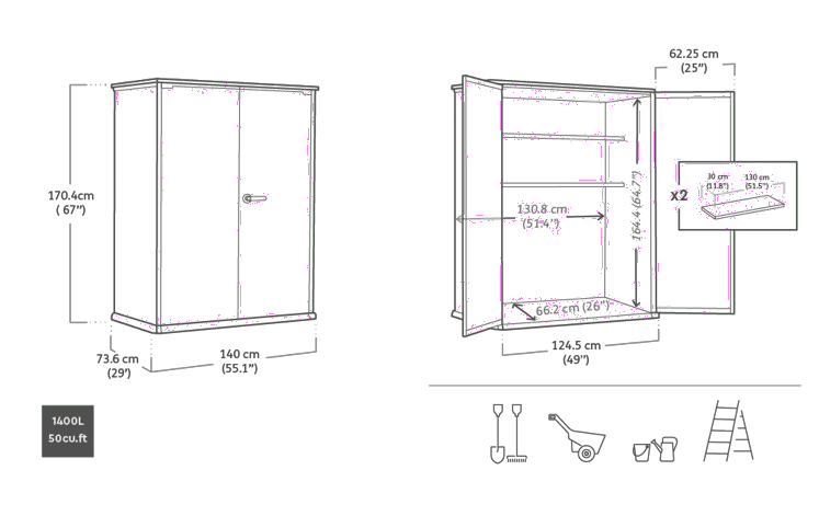 Signature 1400L Gartenschrank - 140x73.6x170.4cm - Walnuss