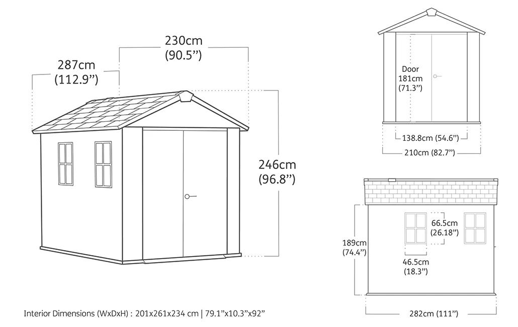 Newton Plus 975 Gartenhaus - 287x223x246cm - Grau