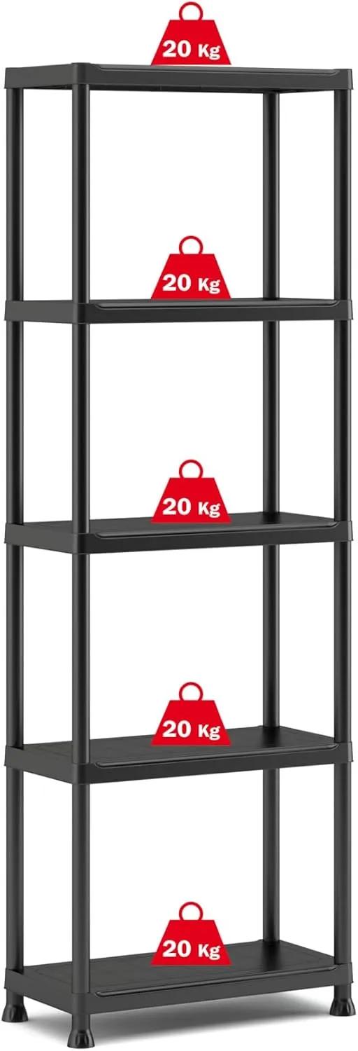 Plus Lagerregale – 5 Böden – 2 Stück - Schwarz/Grau
