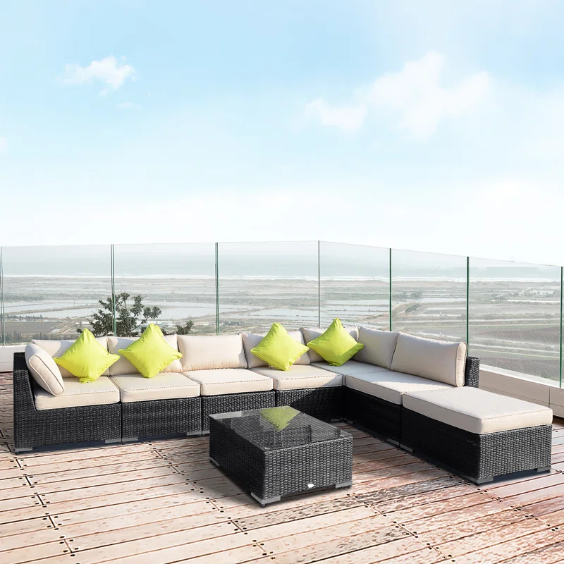 Sebeka Wicker 7 - Person Garden Lounge Set with Cushions