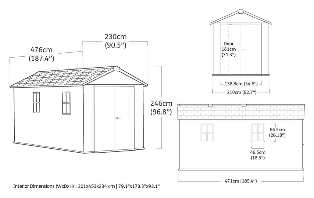 Newton Plus 15x7.5 Gartenhaus - 476x230x246cm