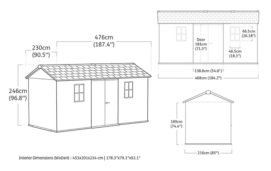 Newton Plus 15x7.5 Gartenhaus - 476x230x246cm