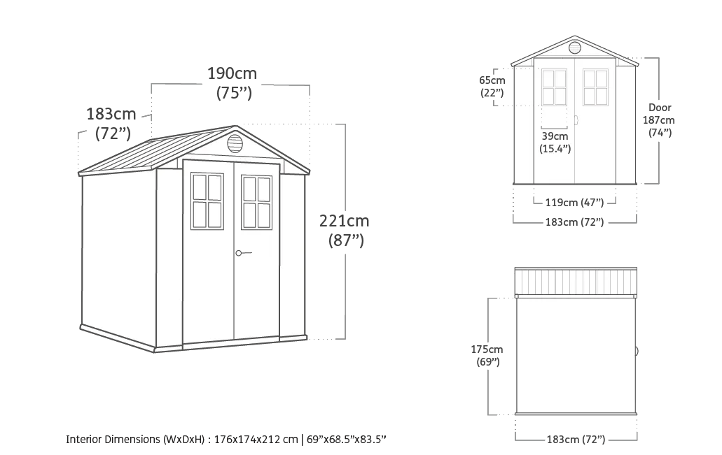 Darwin 6x6 Gartenhaus - 190x183x221 cm - Grau